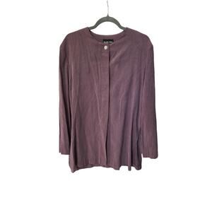 Vintage Ellen Figg Tencel Blend Button Up Size 12 Plum Duster Tunic Blouse